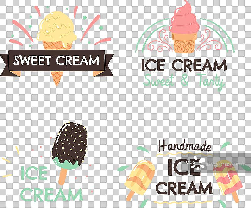 手绘冰淇淋标签套装图片素材