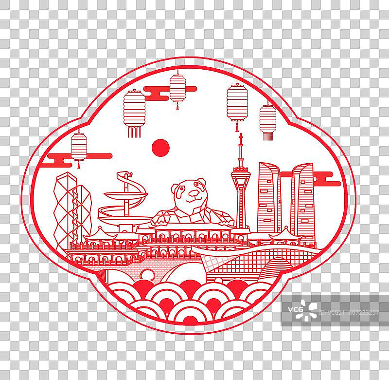 成都红色传统工艺刻纸剪纸文化新年灯笼城市图片素材