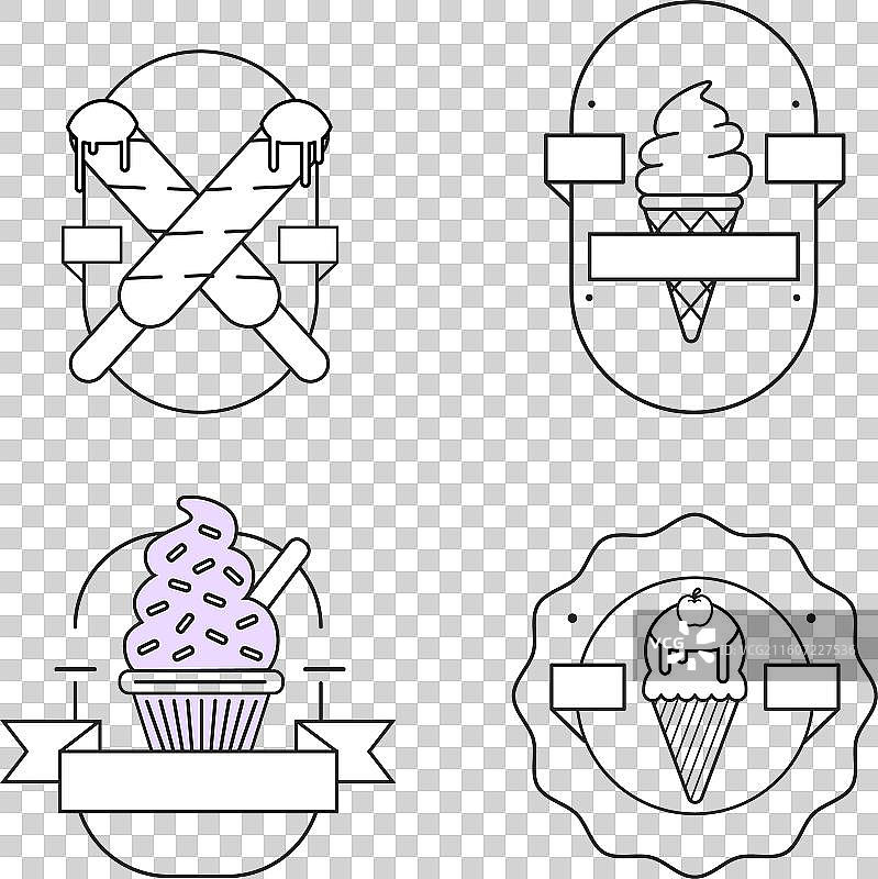 线性扁平冰淇淋标签集合图片素材