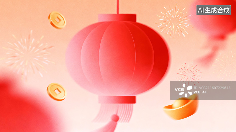 【AI数字艺术】国风喜庆灯笼弥散风海报图片素材