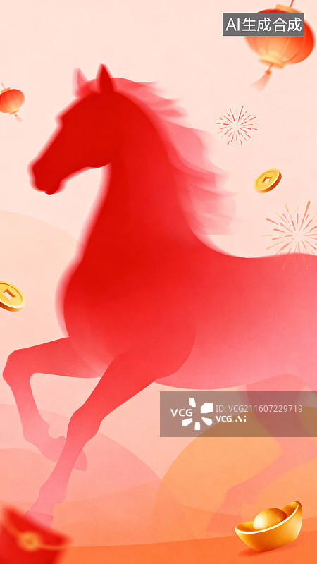 【AI数字艺术】国风骏马迎春弥散风插画图片素材
