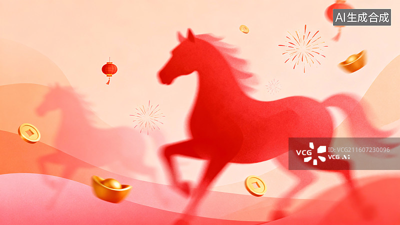 【AI数字艺术】国风骏马迎春弥散风插画图片素材