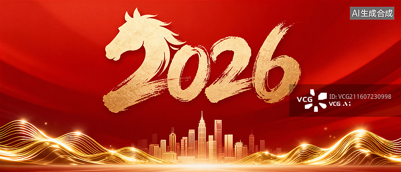 【AI数字艺术】马年城市贺图插画图片素材