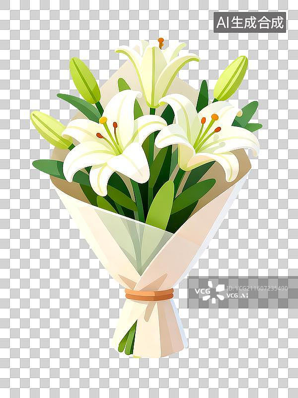 【AI数字艺术】3D立体三维C4D白色百合花束免抠元素设计元素图片素材