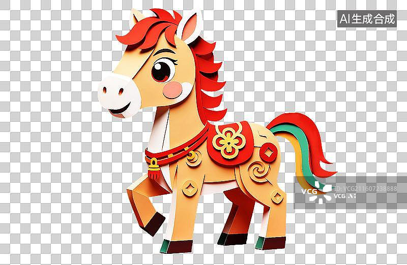 【AI数字艺术】喜庆马年可爱小马驹童趣立体剪纸纸雕国风图片素材
