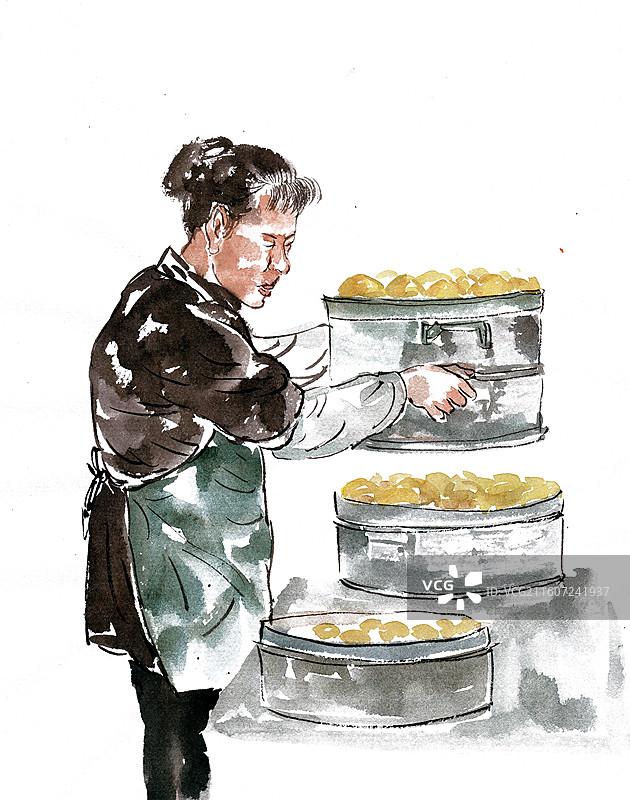 蒸包子的女子图片素材