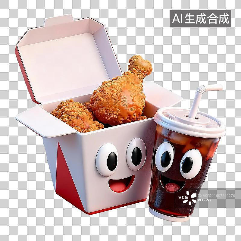 【AI数字艺术】3D立体餐饮外卖美食可乐炸鸡套餐插画免抠元素图片素材
