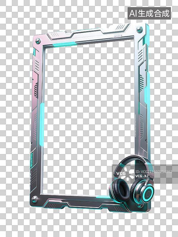 【AI数字艺术】AIGC：3D金属赛博朋克风边框，游戏，元素，免抠图形图片素材