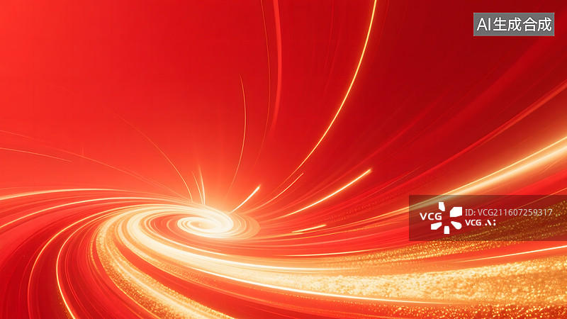 【AI数字艺术】AIGC：红色背景上的金色漩涡型线条，互联网，科技未来感背景，庆祝活动宣传背景壁纸图片素材