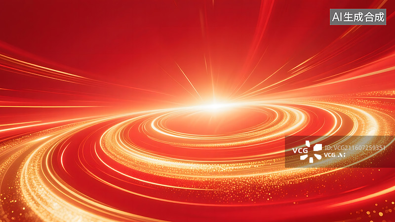 【AI数字艺术】AIGC：红色背景上的金色漩涡型线条，互联网，科技未来感背景，庆祝活动宣传背景壁纸图片素材