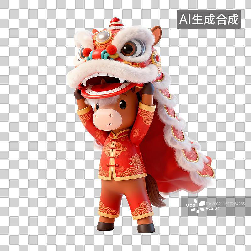 【AI数字艺术】可爱卡通马舞狮服迎新春图片素材