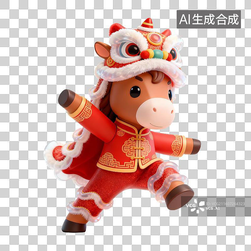 【AI数字艺术】可爱卡通马舞狮服迎新春图片素材