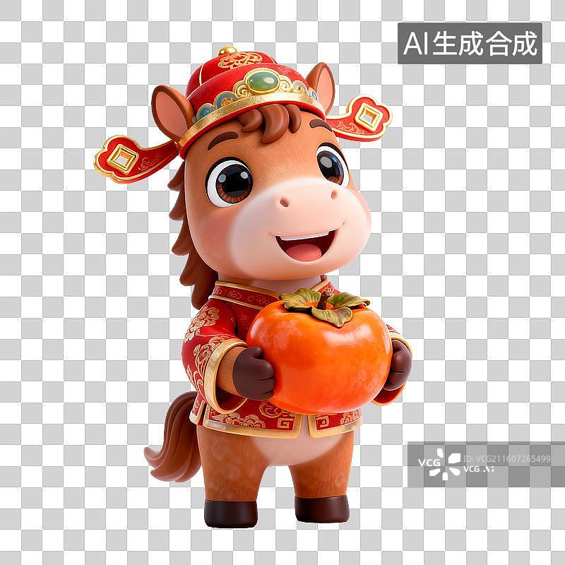 【AI数字艺术】穿着传统服饰的卡通马手持柿子图片素材