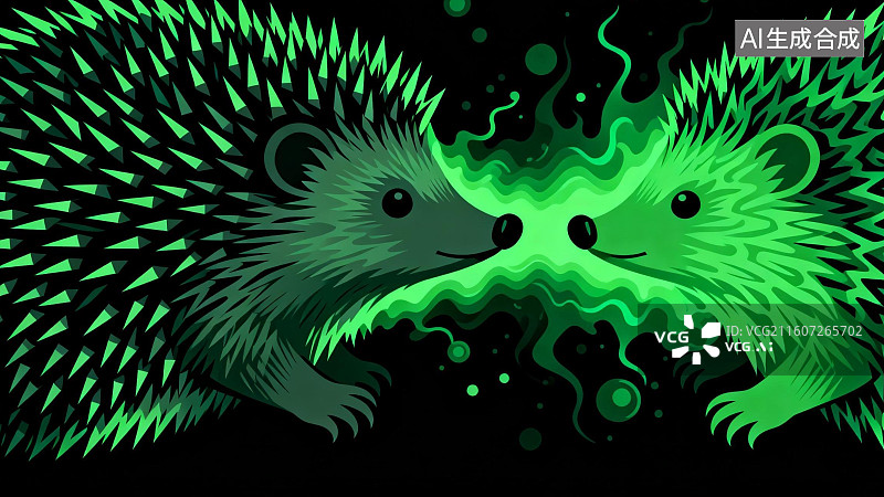 【AI数字艺术】两只绿色刺猬对视图片素材