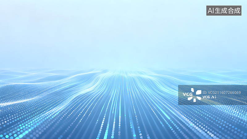 【AI数字艺术】AIGC：抽象粒子光斑，光线条，未来感科技蓝背景图片素材