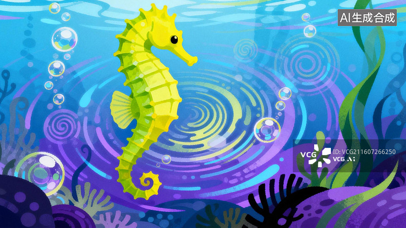 【AI数字艺术】海底海马游动场景图片素材