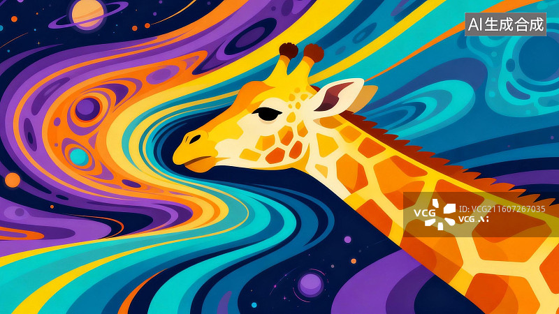【AI数字艺术】长颈鹿在宇宙漩涡中图片素材