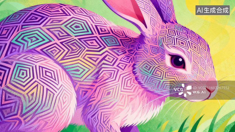 【AI数字艺术】彩色几何图案兔子图片素材