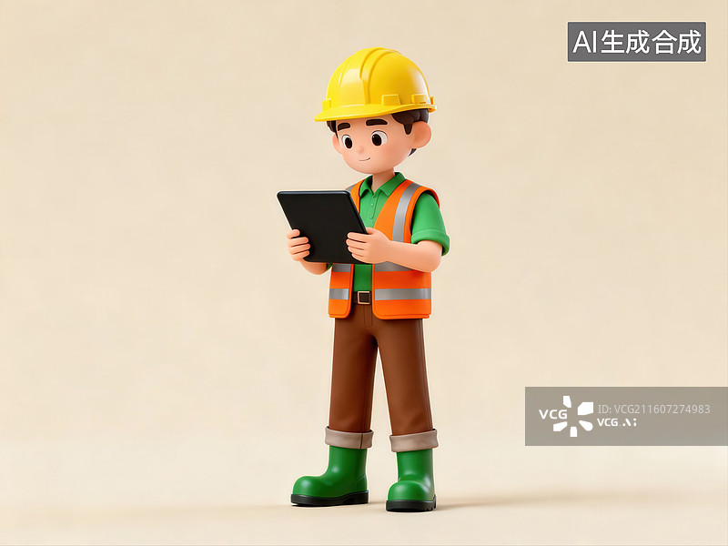 【AI数字艺术】工人手持平板电脑图片素材