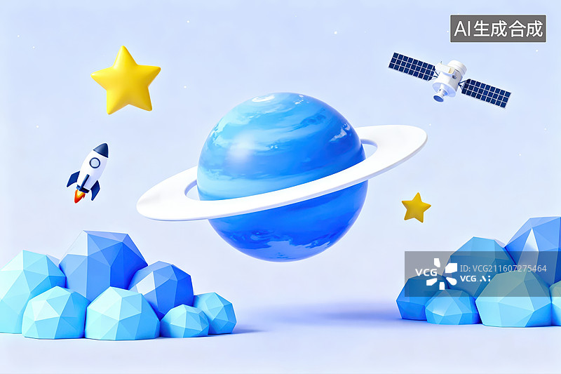 【AI数字艺术】太空星球与卫星场景图片素材