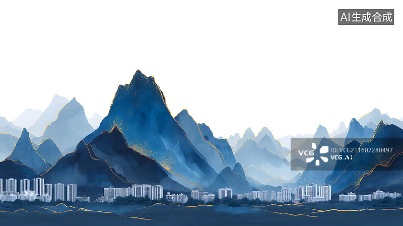 【AI数字艺术】蓝嶂金溪藏谷中城图片素材
