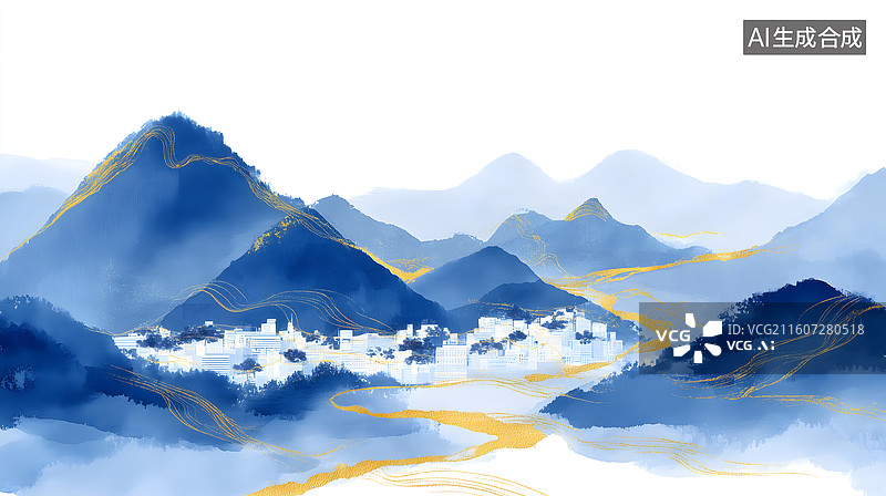 【AI数字艺术】蓝嶂金溪藏谷中城图片素材