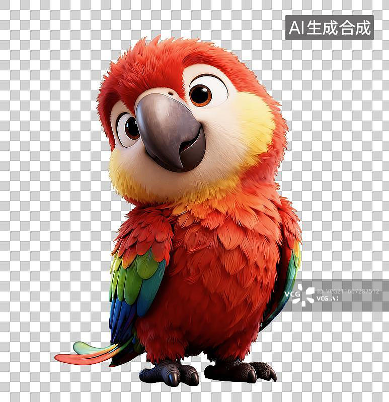 【AI数字艺术】可爱卖萌彩色鹦鹉3d卡通羽毛图片素材