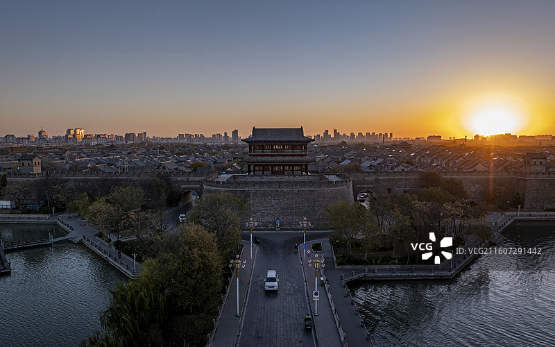 山东省聊城市东昌府区聊城古城航拍图片素材