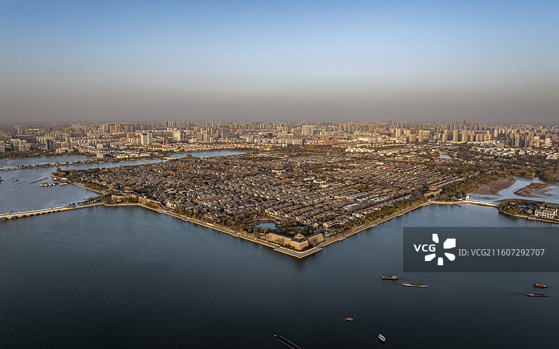 山东省聊城市东昌府区聊城古城航拍图片素材