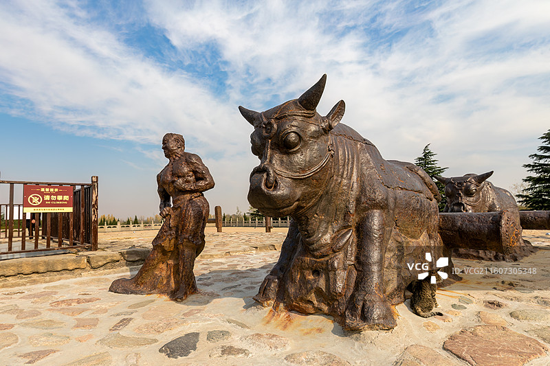 运城永济市蒲津渡遗址唐代黄河大铁牛铸像特写图片素材