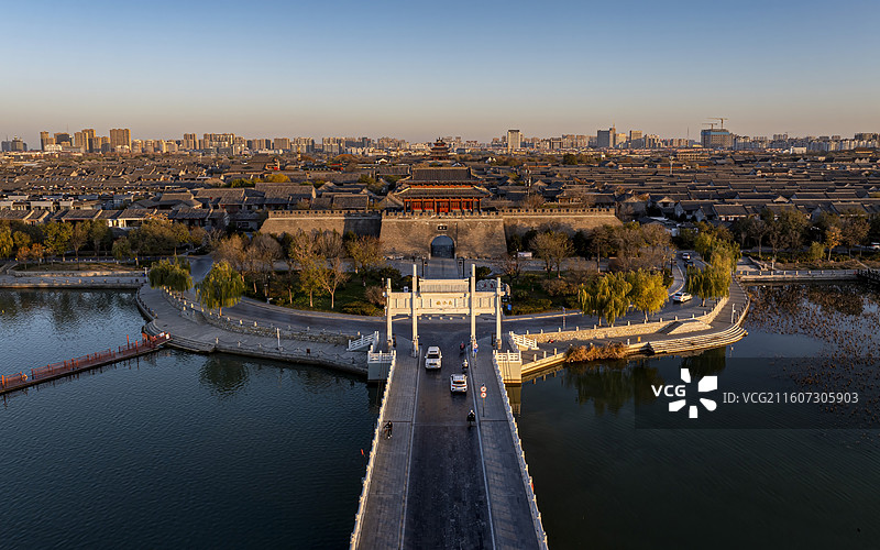 山东省聊城市东昌府区聊城古城航拍图片素材