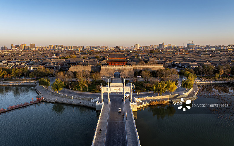 山东省聊城市东昌府区聊城古城航拍图片素材