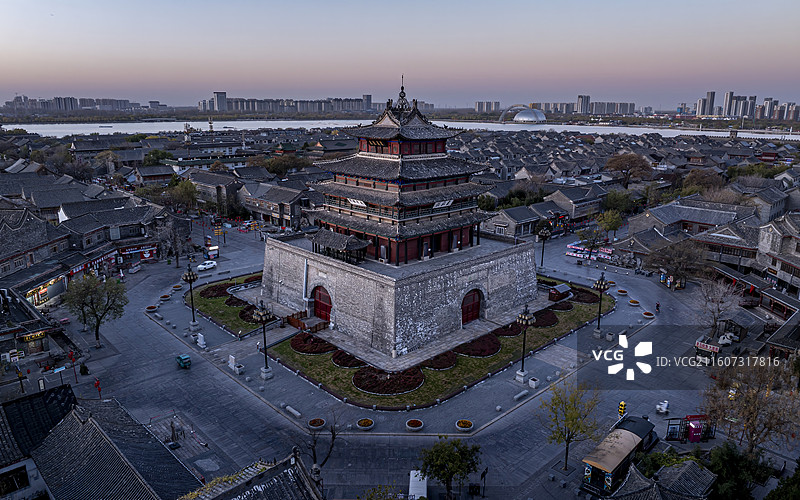 山东省聊城市东昌府区光岳楼航拍图片素材