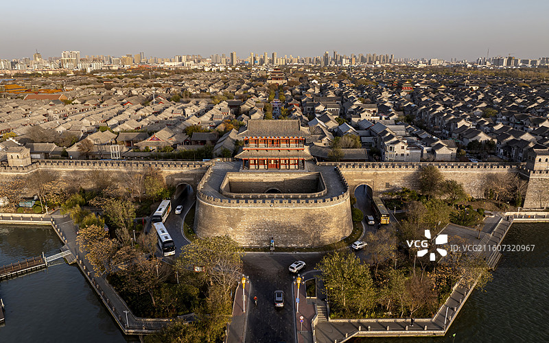 山东省聊城市东昌府区聊城古城航拍图片素材