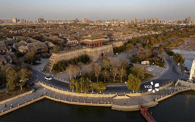 山东省聊城市东昌府区聊城古城航拍图片素材