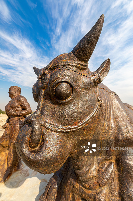 运城永济市蒲津渡遗址唐代黄河大铁牛铸像特写图片素材