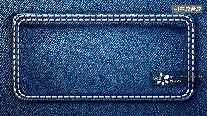 【AI数字艺术】蓝色牛仔布艺纹理缝线空白边框构图图片素材