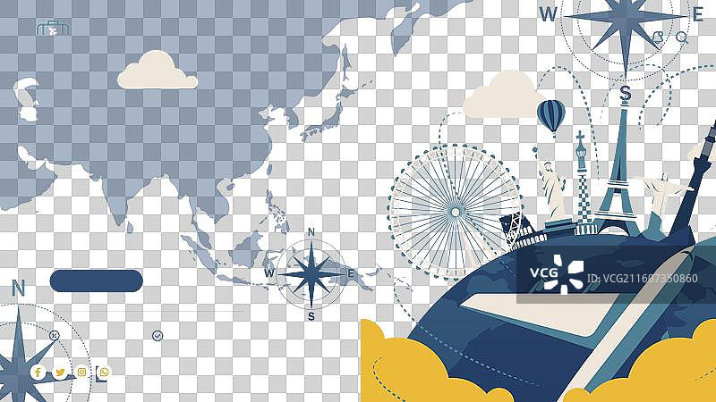 手绘旅行登录页图片素材