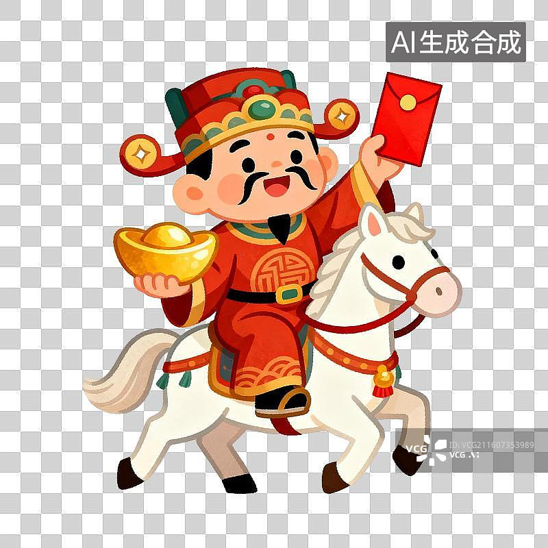 【AI数字艺术】财神骑白马新春招财喜庆装饰素材图片素材