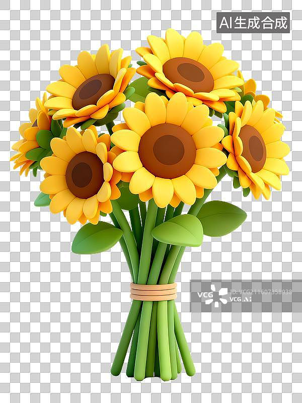 【AI数字艺术】3D立体三维C4D夏天向日葵太阳花向阳花花束免抠元素设计元素图片素材