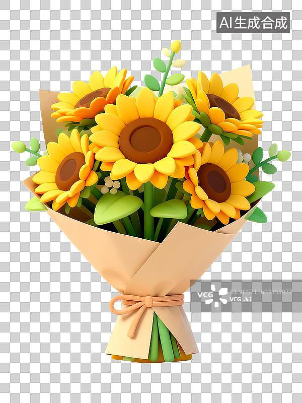 【AI数字艺术】3D立体三维C4D夏天向日葵太阳花向阳花花束免抠元素设计元素图片素材