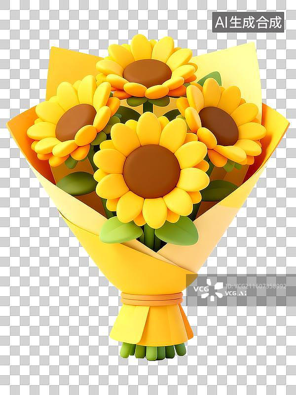 【AI数字艺术】3D立体三维C4D夏天向日葵太阳花向阳花花束免抠元素设计元素图片素材