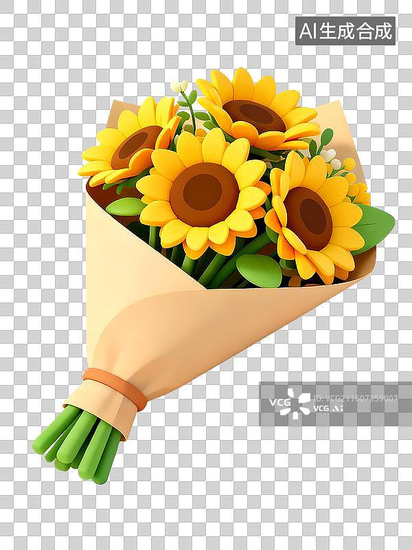 【AI数字艺术】3D立体三维C4D夏天向日葵太阳花向阳花花束免抠元素设计元素图片素材