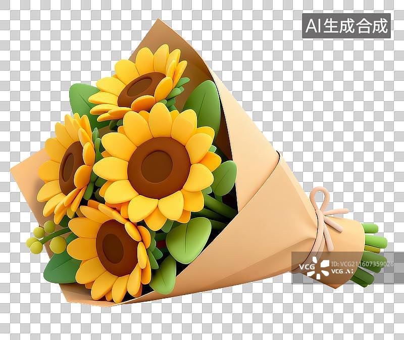 【AI数字艺术】3D立体三维C4D夏天向日葵太阳花向阳花花束免抠元素设计元素图片素材