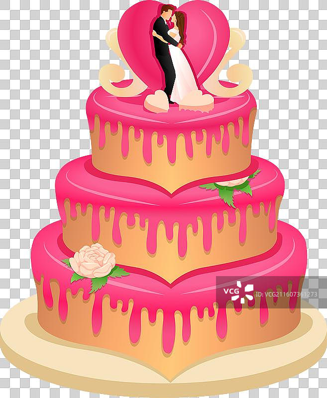 卡通婚礼蛋糕配顶饰图片素材