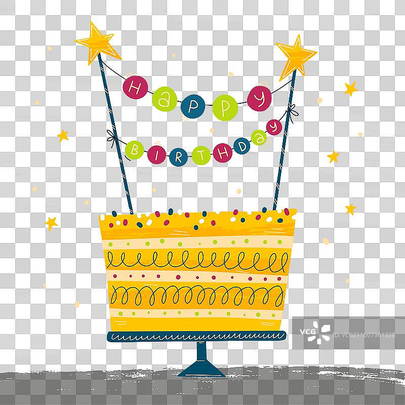 手绘生日蛋糕带顶饰图片素材
