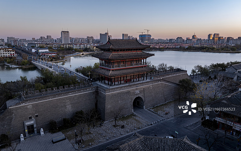 山东省聊城市东昌府区聊城古城航拍图片素材
