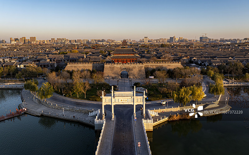 山东省聊城市东昌府区聊城古城航拍图片素材