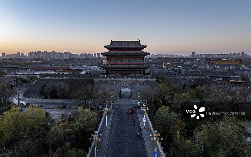 山东省聊城市东昌府区聊城古城航拍图片素材