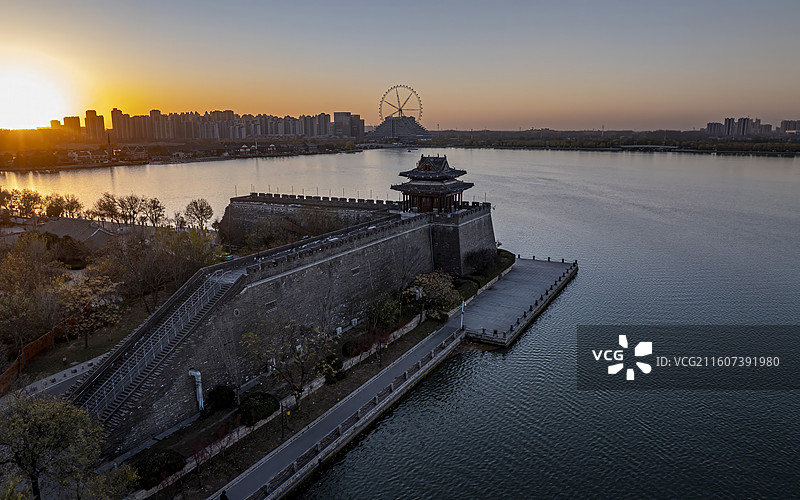 山东省聊城市东昌府区聊城古城航拍图片素材